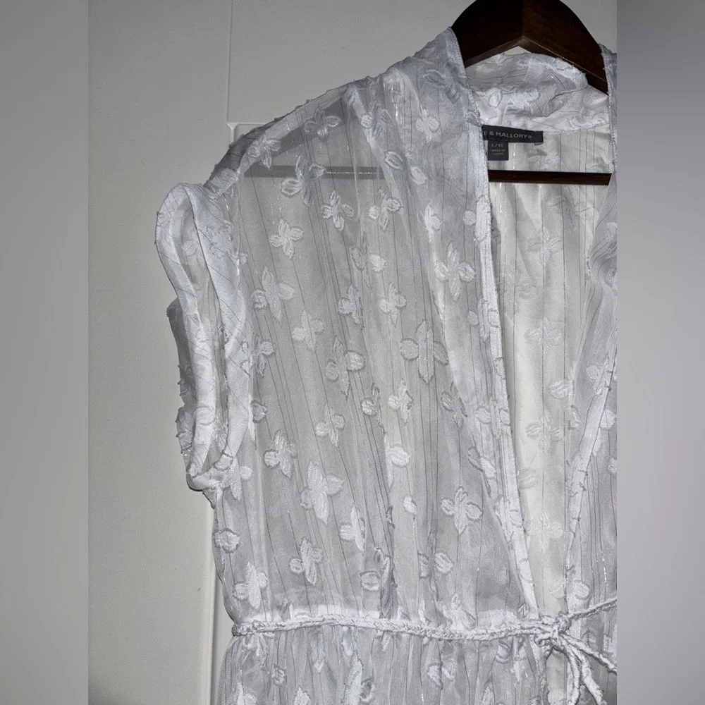 Kate & Mallory Embroided Floral White Cover Up Swim Midi Dress Women L/XL Resort